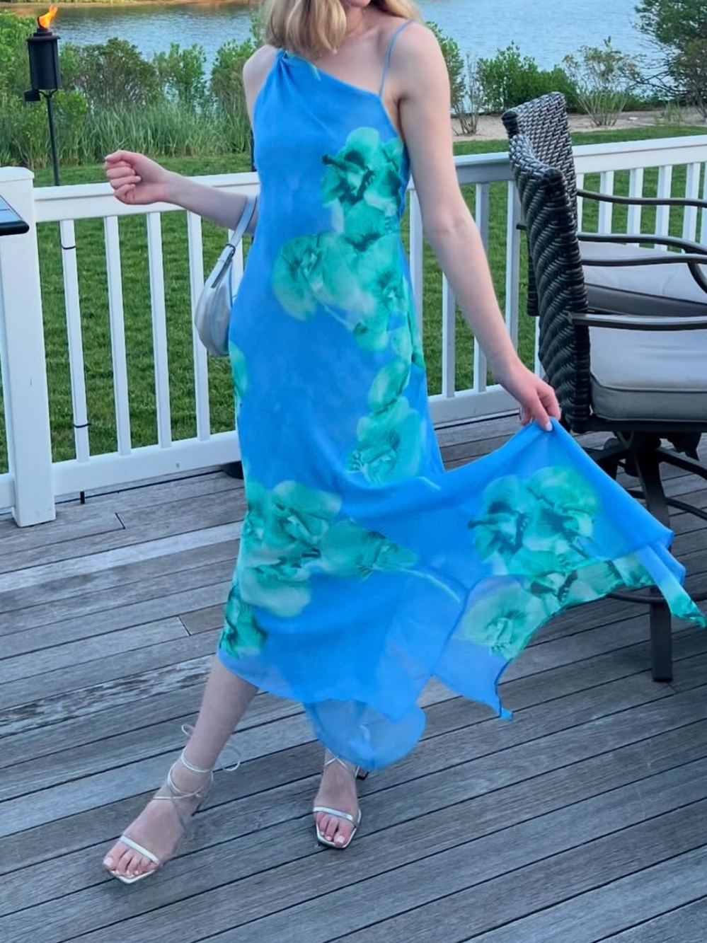 Blue Floral Asymmetrical Slip Dress XS/2